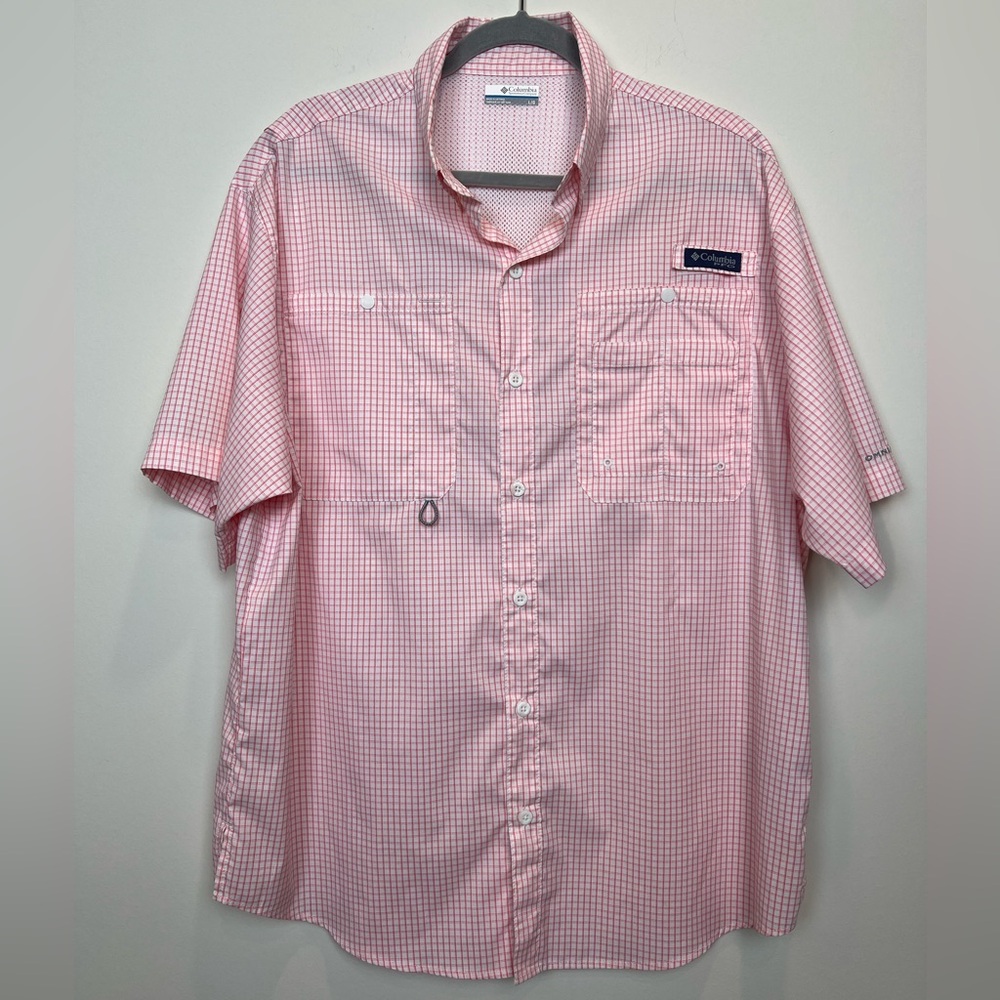 Columbia PFG Omni Shade Short Sleeve Button Up Back Vent Sport Fishing Shirt Lg